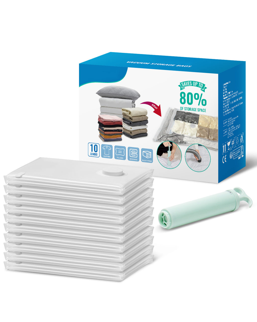 Vacuum Storage Bags Set (10-Pack) with Electric Pump – Save 70% Space Instantly